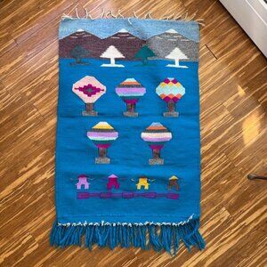 Vintage Rya Southwestern Wool Blend Wall Hanging Blue Multicolor Landscape